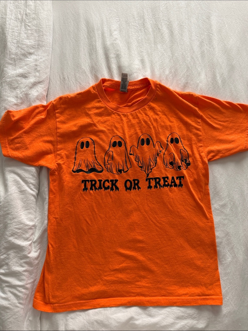 Halloween Kids 'Trick or Treat' Ghost T-Shirt - Orange medium